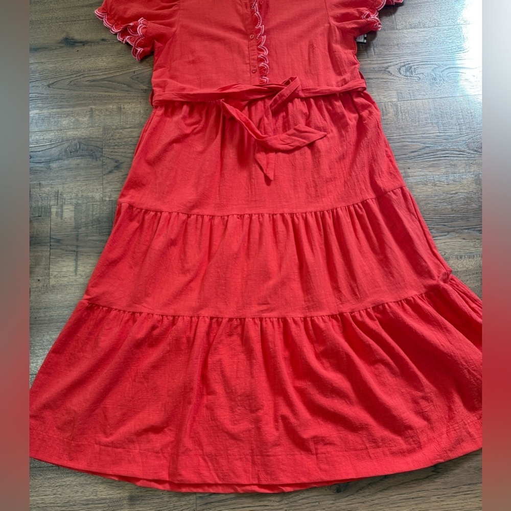 NWT! UMGEE Orange 100% cotton Tiered Maxi Dress M ruffle button belted short sl. - Picture 11 of 14